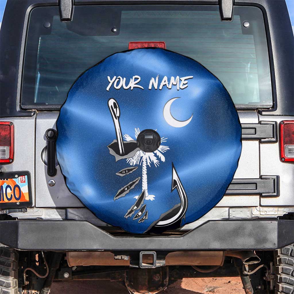 Fishing Custom South Carolina Flag Spare Tire Cover Fish Hook Graphic in Blue Gradient Design TS04