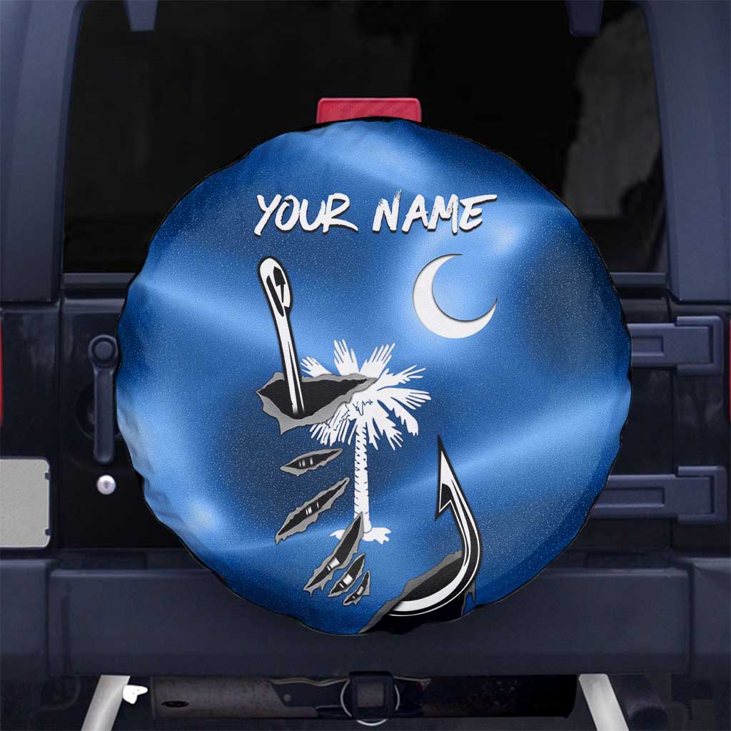 Fishing Custom South Carolina Flag Spare Tire Cover Fish Hook Graphic in Blue Gradient Design TS04