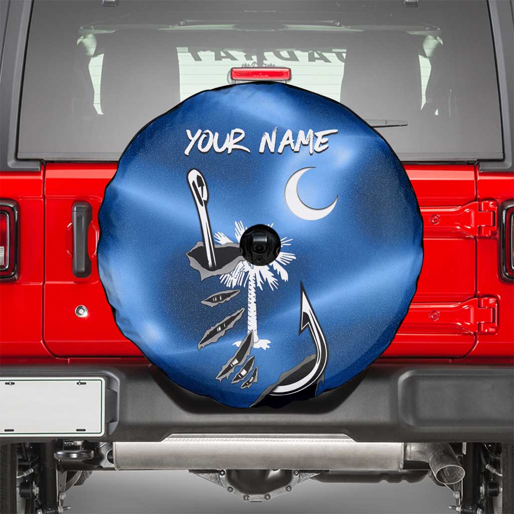 Fishing Custom South Carolina Flag Spare Tire Cover Fish Hook Graphic in Blue Gradient Design TS04