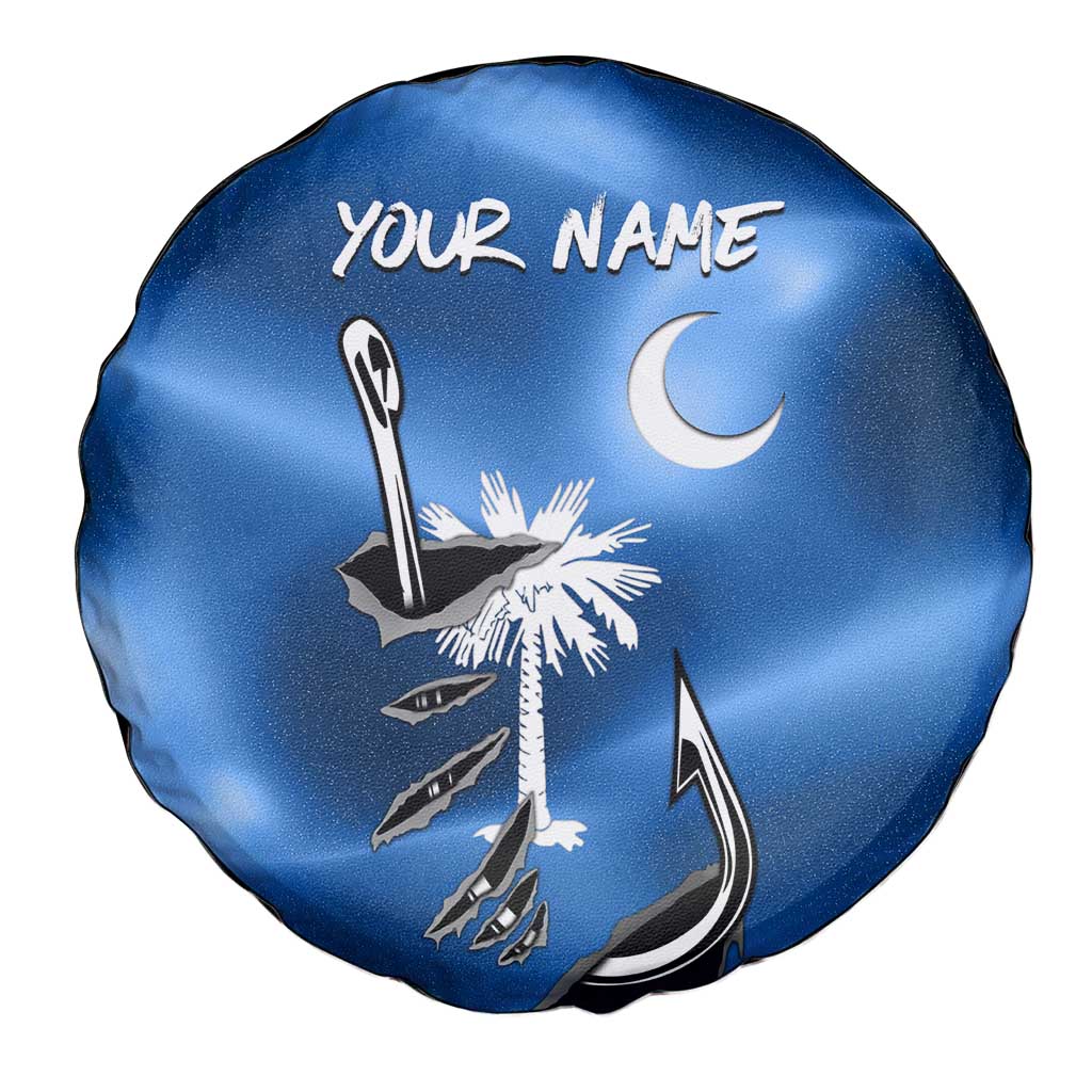 Fishing Custom South Carolina Flag Spare Tire Cover Fish Hook Graphic in Blue Gradient Design TS04