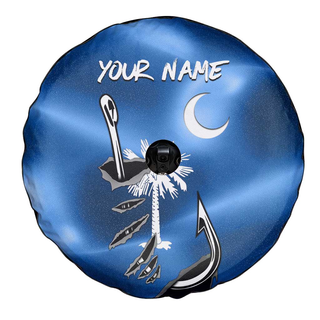 Fishing Custom South Carolina Flag Spare Tire Cover Fish Hook Graphic in Blue Gradient Design TS04