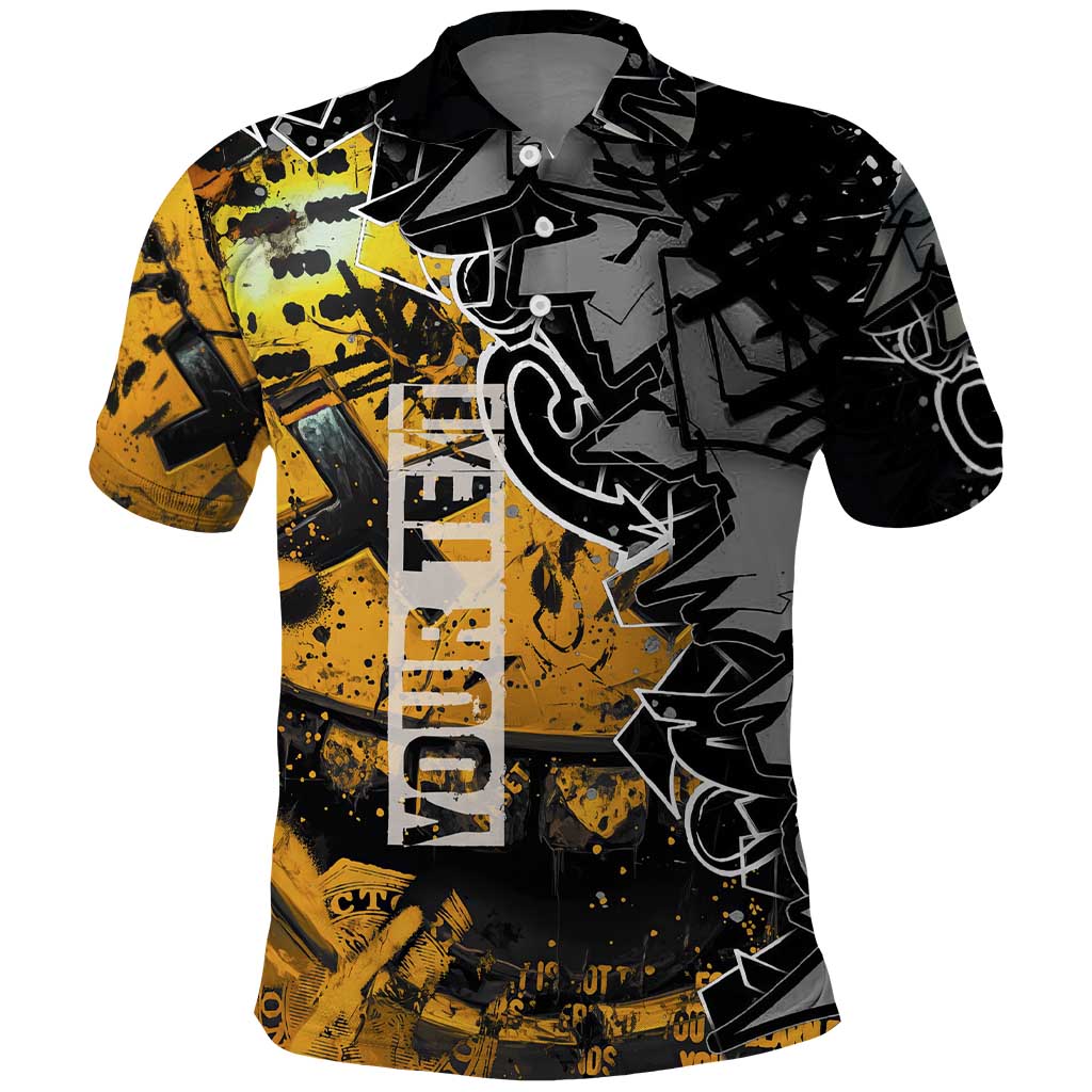 Hip Hop Street Style Polo Shirt Yellow and Black Graffiti and Urban Skull Character Design TS04