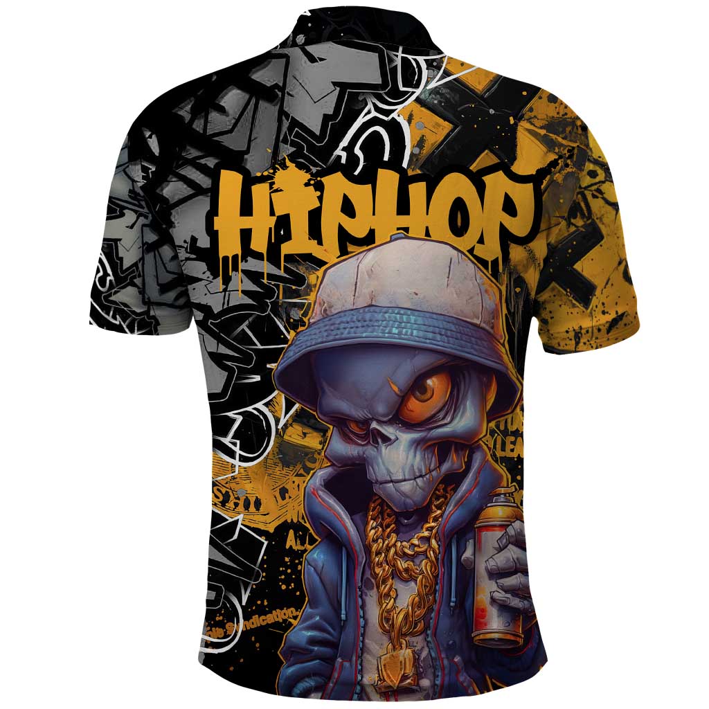 Hip Hop Street Style Polo Shirt Yellow and Black Graffiti and Urban Skull Character Design TS04