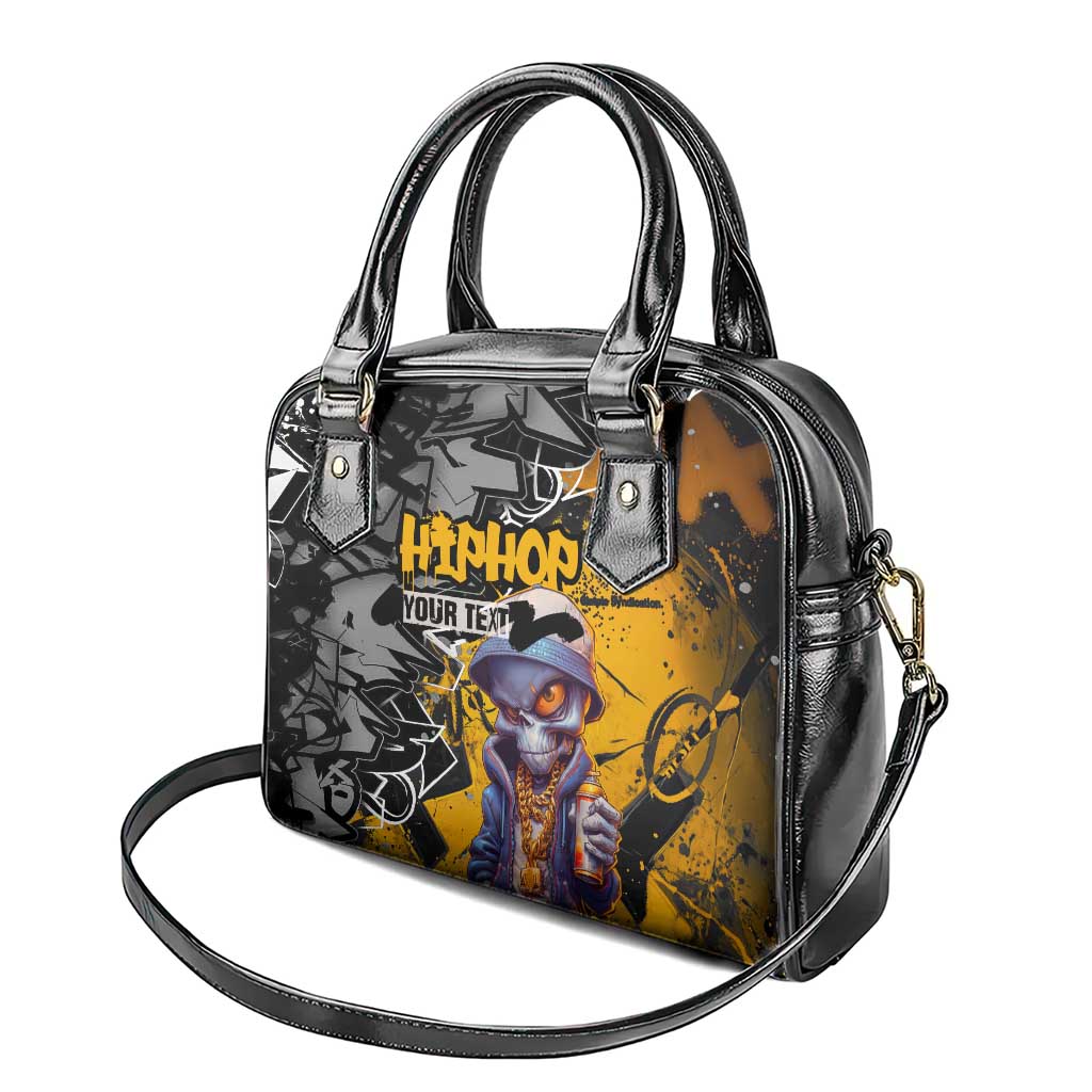 Hip Hop Street Style Shoulder Handbag Yellow and Black Graffiti and Urban Skull Character Design TS04