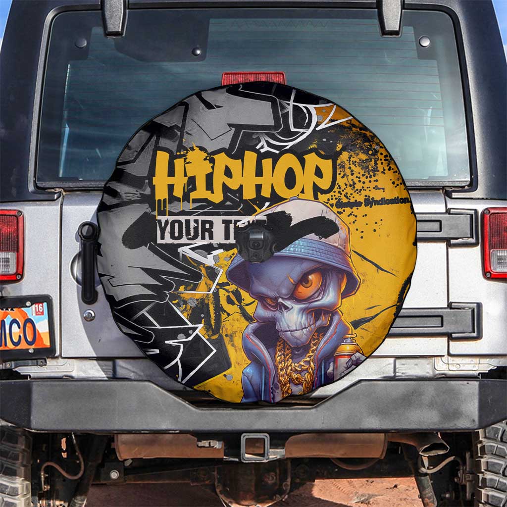 Hip Hop Street Style Spare Tire Cover Yellow and Black Graffiti and Urban Skull Character Design TS04