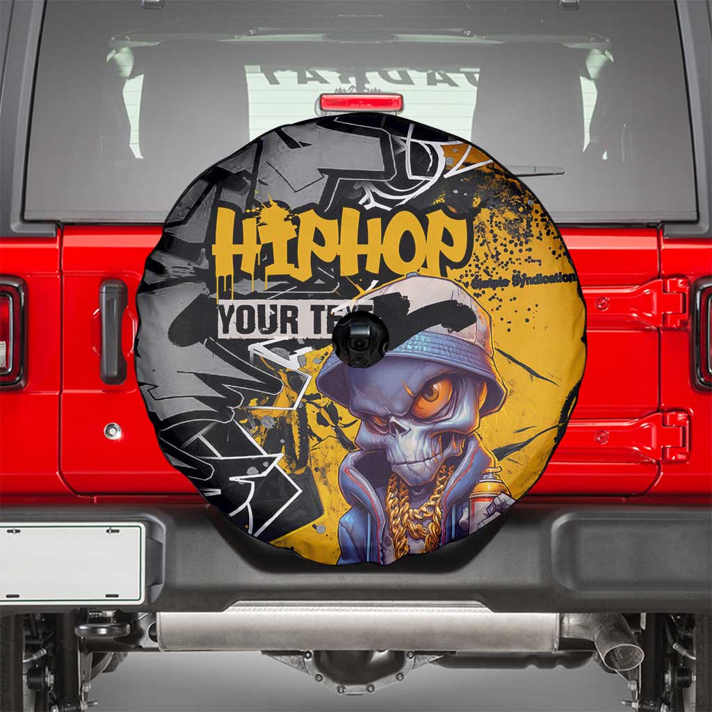 Hip Hop Street Style Spare Tire Cover Yellow and Black Graffiti and Urban Skull Character Design TS04