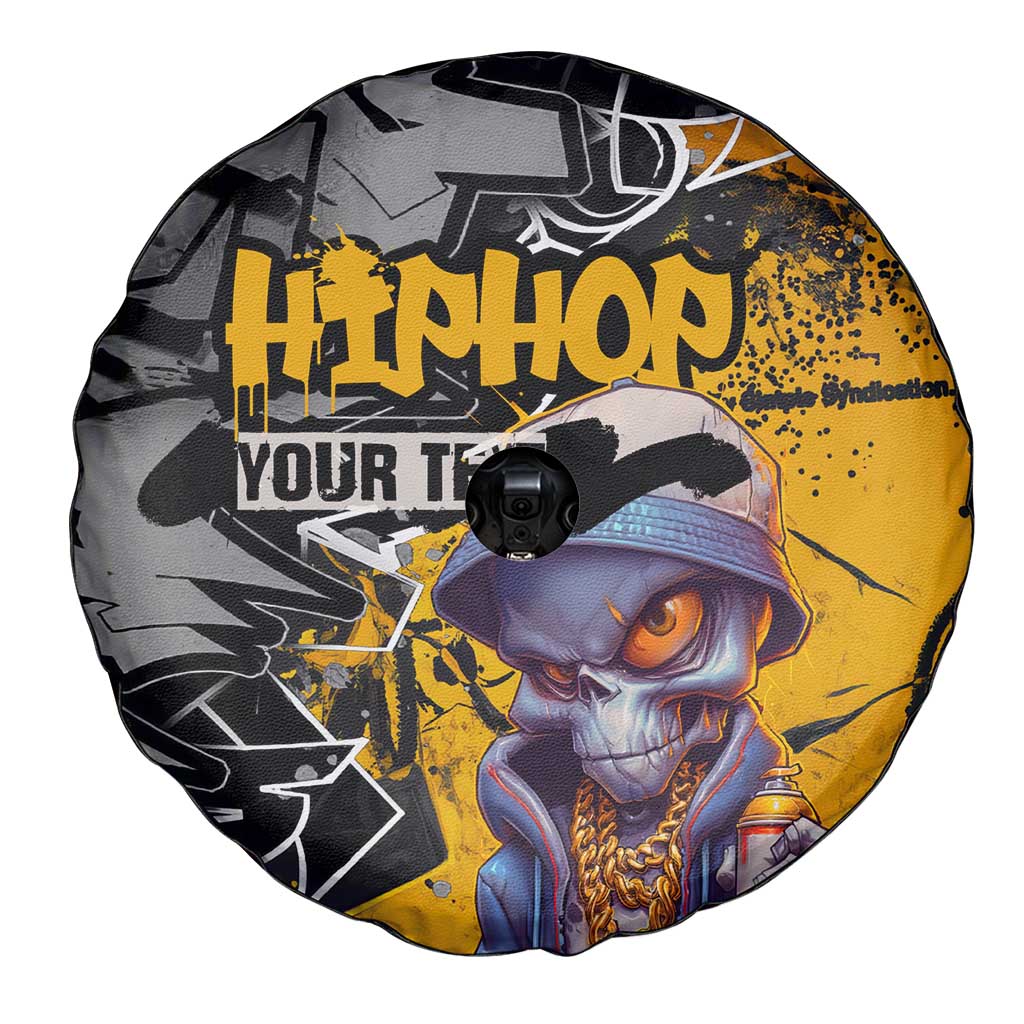 Hip Hop Street Style Spare Tire Cover Yellow and Black Graffiti and Urban Skull Character Design TS04