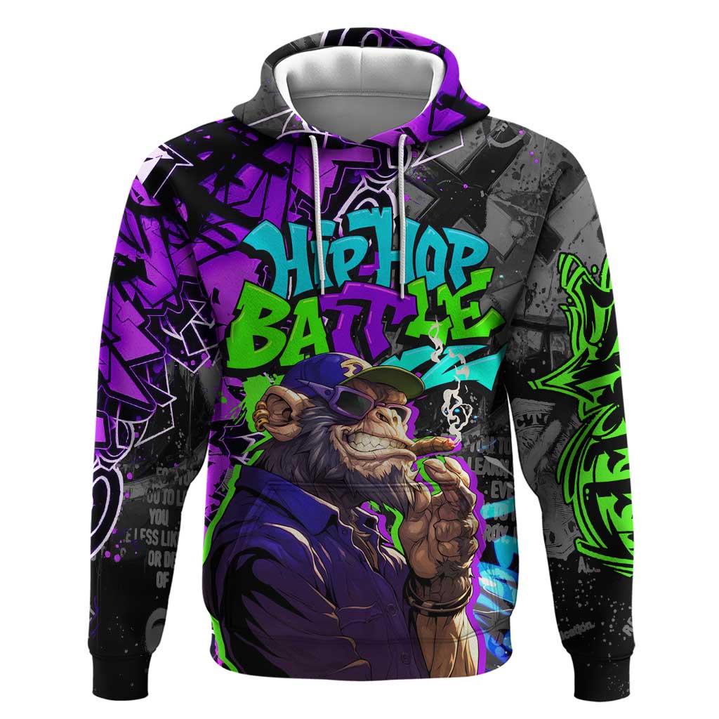 Hip Hop Battle Hoodie Smoking Ape Character and Purple Green Graffiti Street Art Design TS04