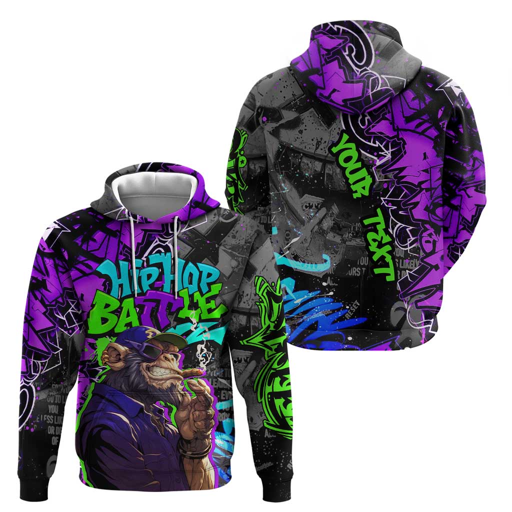 Hip Hop Battle Hoodie Smoking Ape Character and Purple Green Graffiti Street Art Design TS04