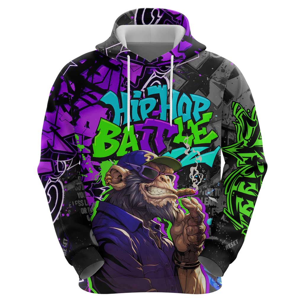 Hip Hop Battle Hoodie Smoking Ape Character and Purple Green Graffiti Street Art Design TS04