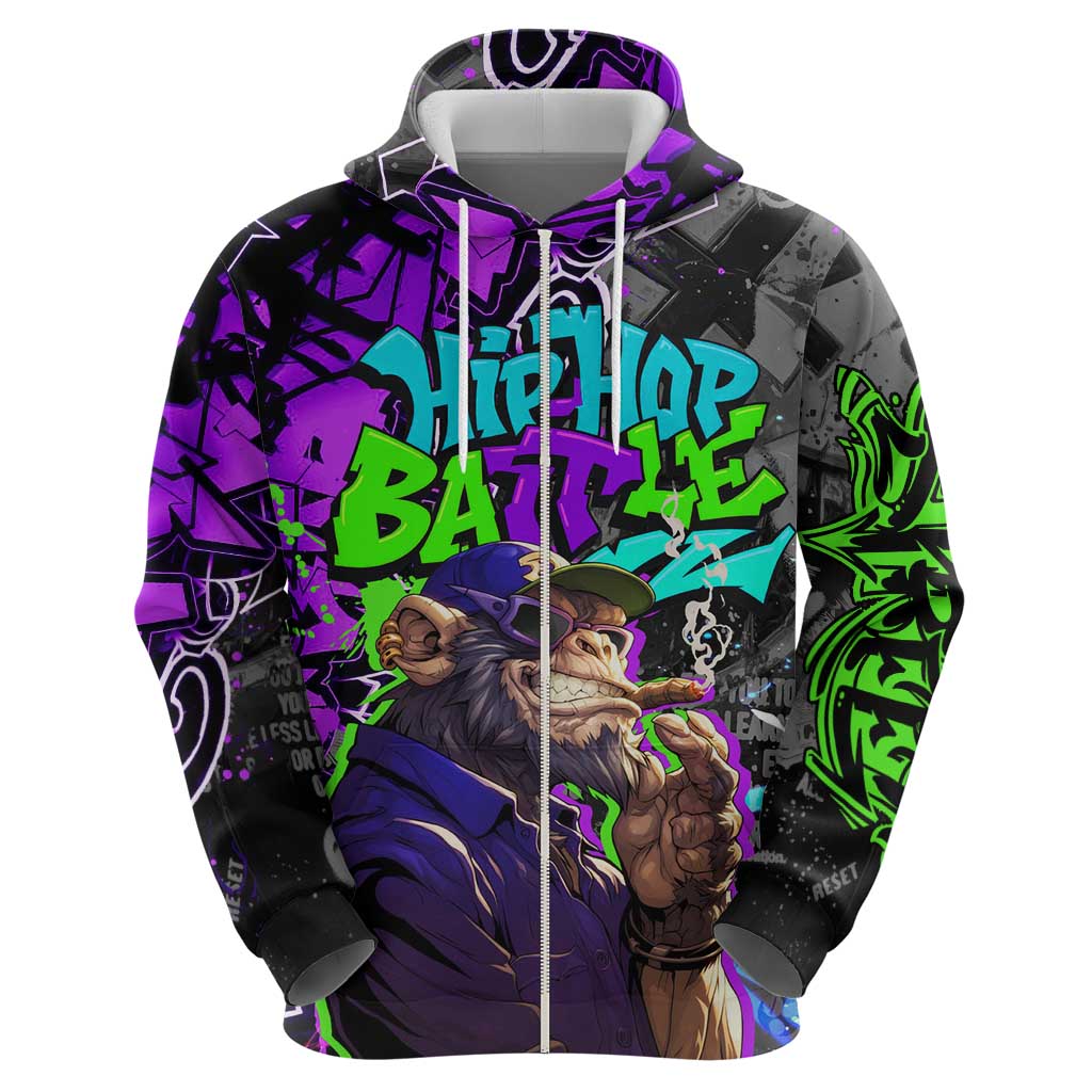 Hip Hop Battle Hoodie Smoking Ape Character and Purple Green Graffiti Street Art Design TS04