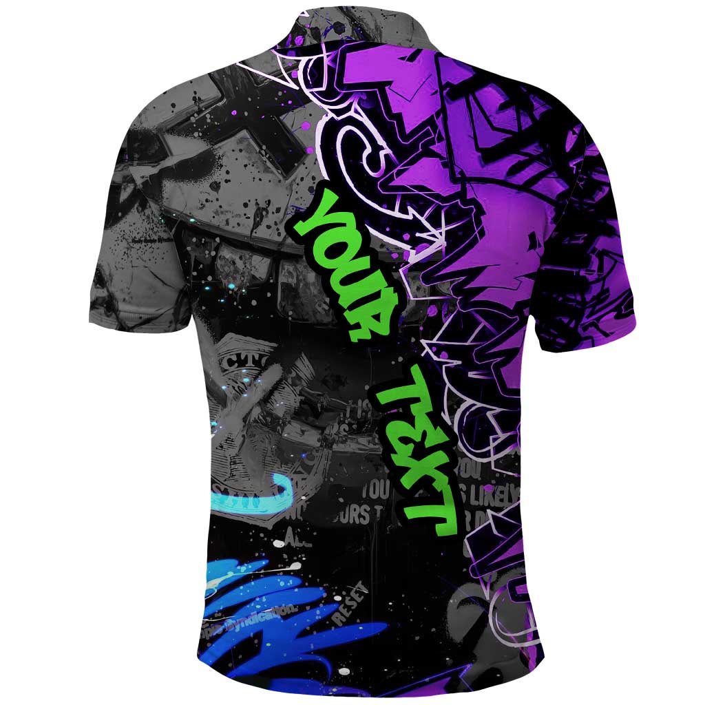 Hip Hop Battle Polo Shirt Smoking Ape Character and Purple Green Graffiti Street Art Design TS04