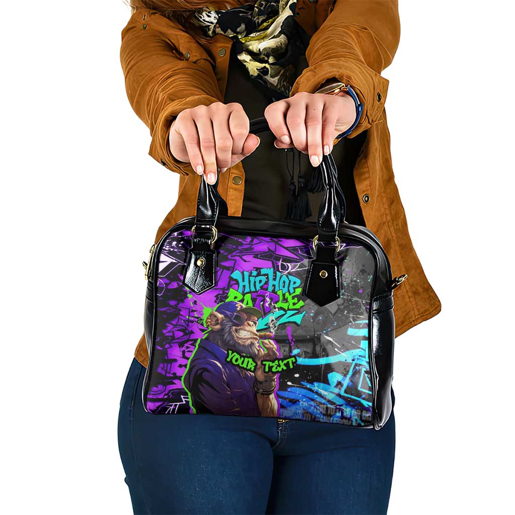 Hip Hop Battle Shoulder Handbag Smoking Ape Character and Purple Green Graffiti Street Art Design TS04