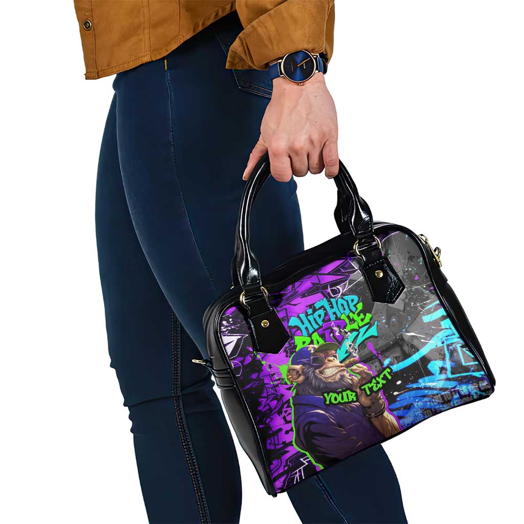 Hip Hop Battle Shoulder Handbag Smoking Ape Character and Purple Green Graffiti Street Art Design TS04