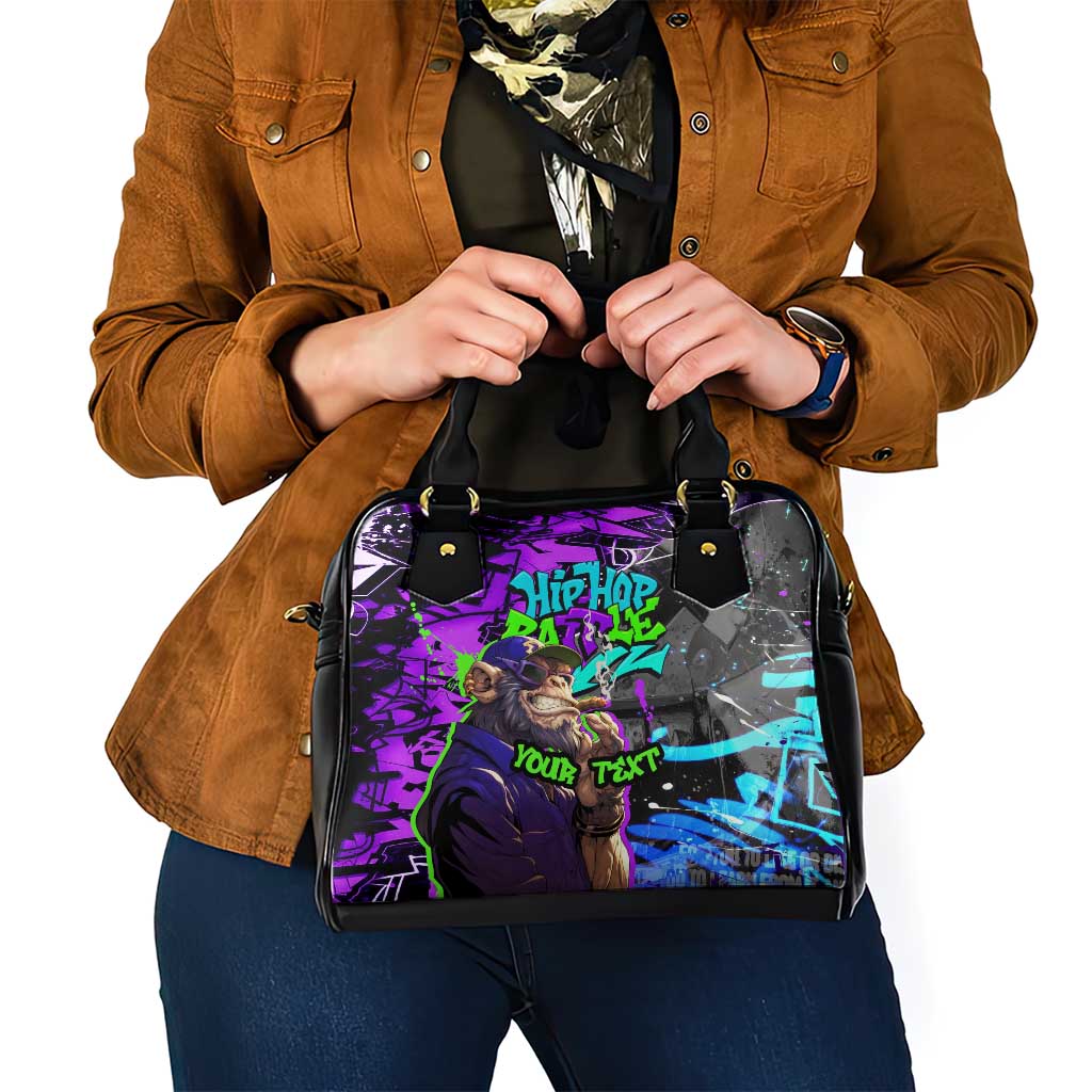 Hip Hop Battle Shoulder Handbag Smoking Ape Character and Purple Green Graffiti Street Art Design TS04