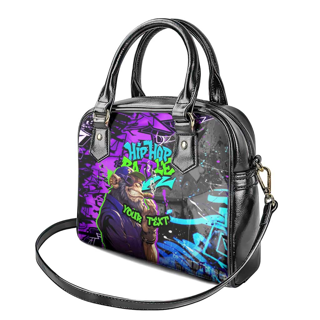 Hip Hop Battle Shoulder Handbag Smoking Ape Character and Purple Green Graffiti Street Art Design TS04