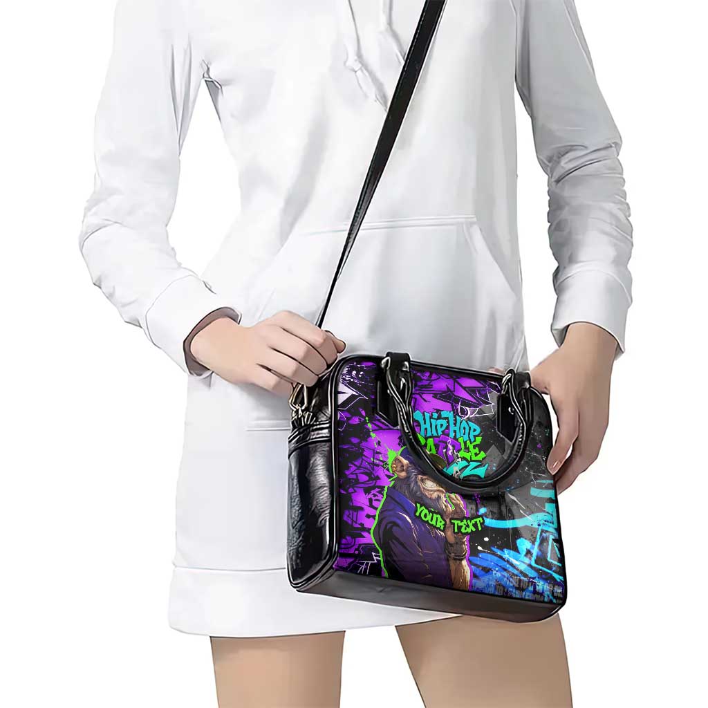 Hip Hop Battle Shoulder Handbag Smoking Ape Character and Purple Green Graffiti Street Art Design TS04