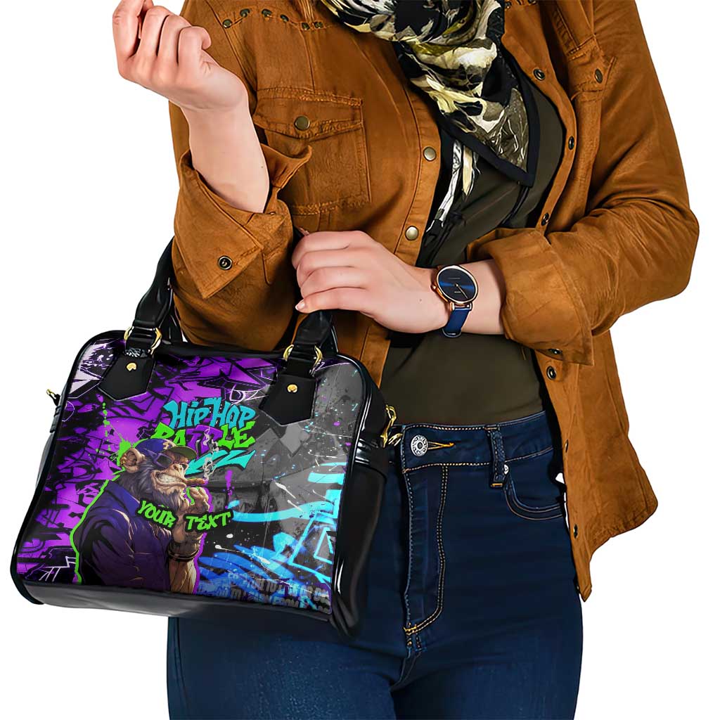 Hip Hop Battle Shoulder Handbag Smoking Ape Character and Purple Green Graffiti Street Art Design TS04