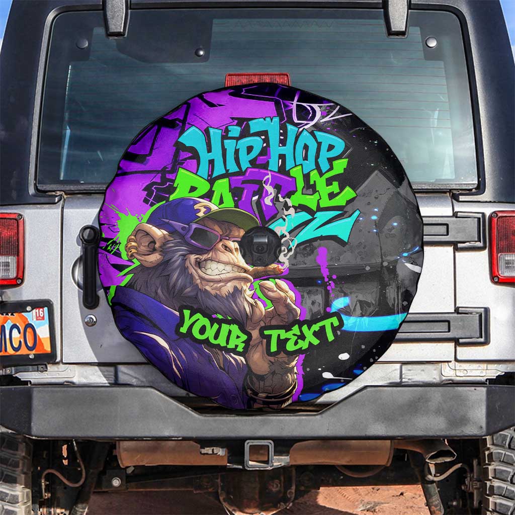Hip Hop Battle Spare Tire Cover Smoking Ape Character and Purple Green Graffiti Street Art Design TS04
