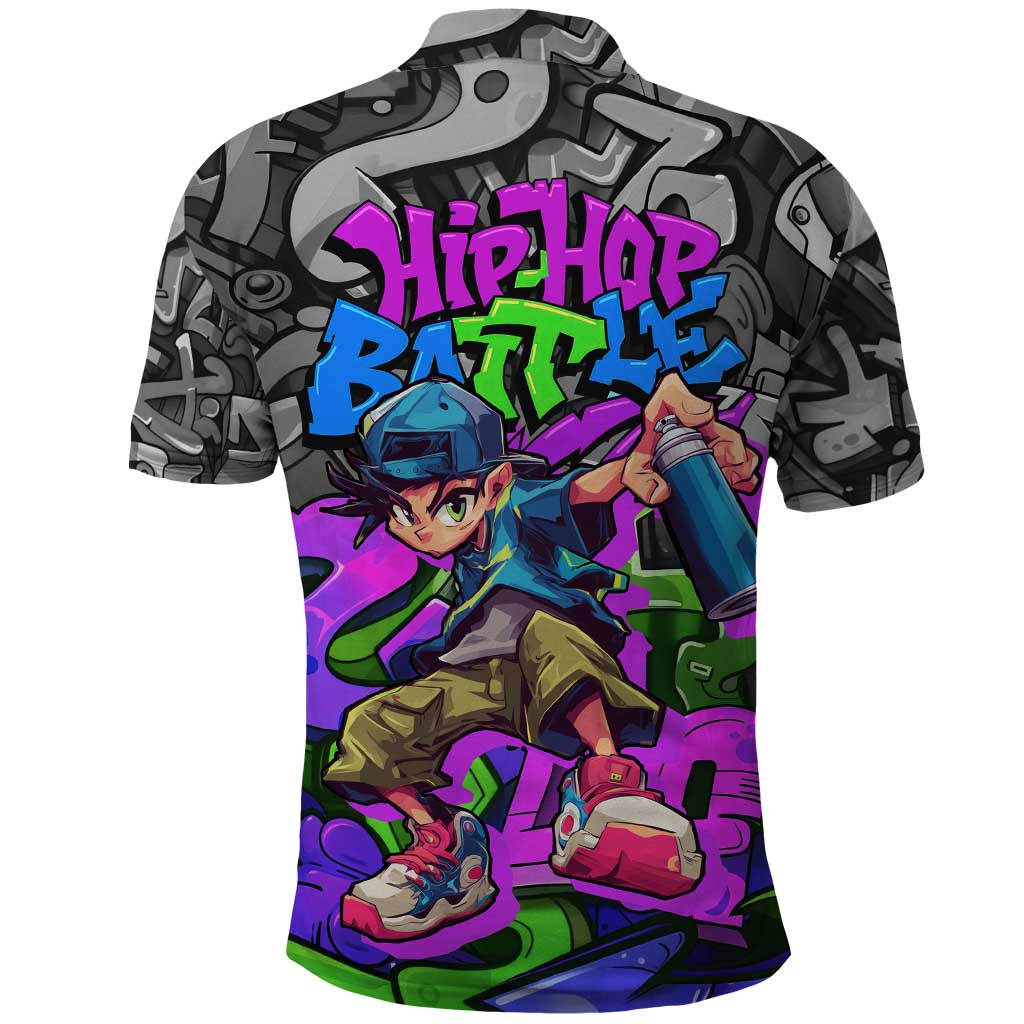 Hip Hop Battle Polo Shirt Spray Can Kid Character and Colorful Graffiti Street Art Design TS04