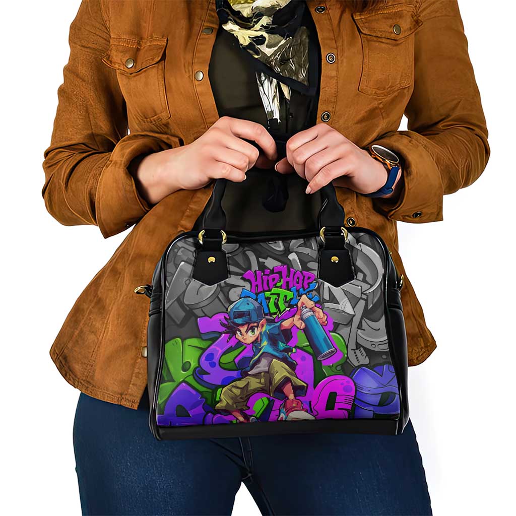 Hip Hop Battle Shoulder Handbag Spray Can Kid Character and Colorful Graffiti Street Art Design TS04