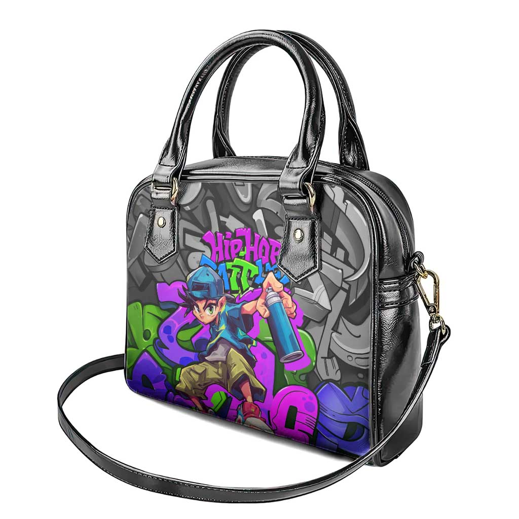 Hip Hop Battle Shoulder Handbag Spray Can Kid Character and Colorful Graffiti Street Art Design TS04