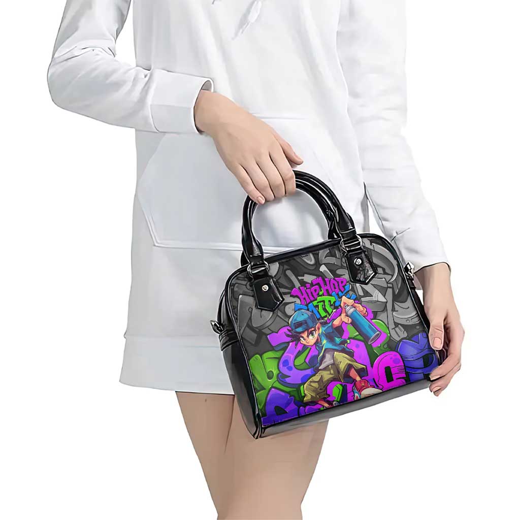 Hip Hop Battle Shoulder Handbag Spray Can Kid Character and Colorful Graffiti Street Art Design TS04