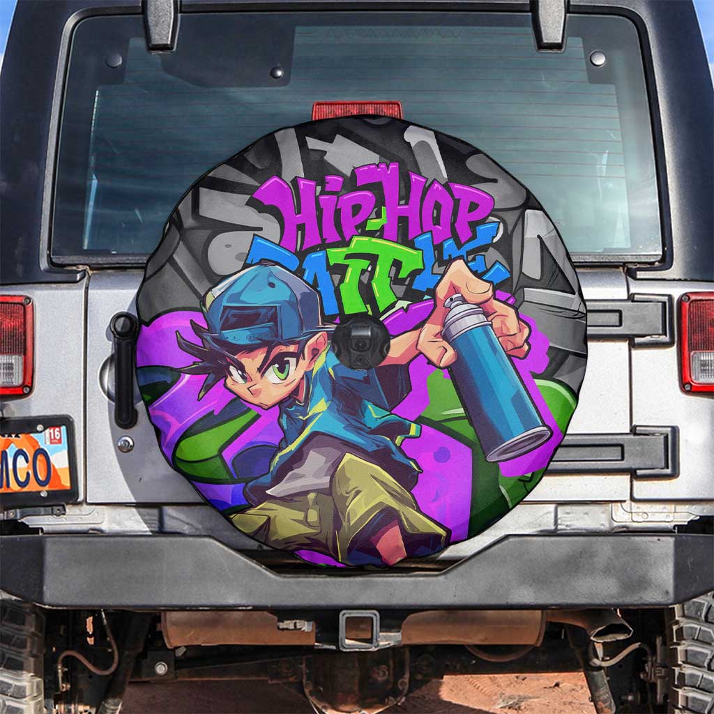 Hip Hop Battle Spare Tire Cover Spray Can Kid Character and Colorful Graffiti Street Art Design TS04