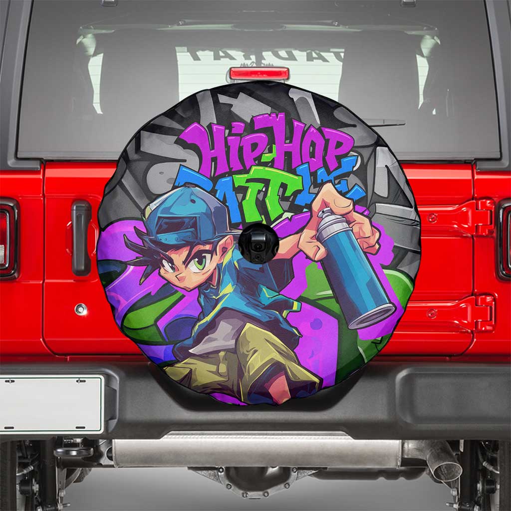 Hip Hop Battle Spare Tire Cover Spray Can Kid Character and Colorful Graffiti Street Art Design TS04
