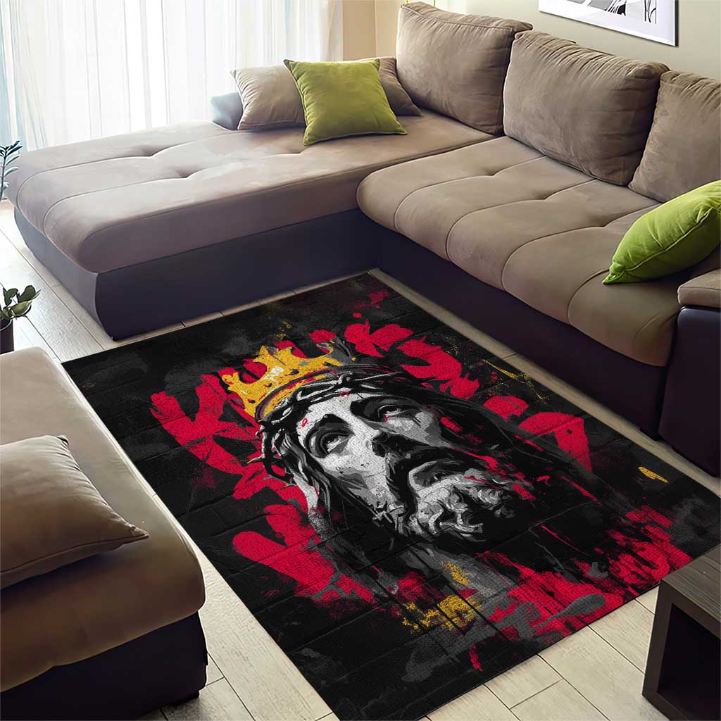 Jesus Graffiti Design Area Rug Crowned Portrait and Urban Street Art Style TS04
