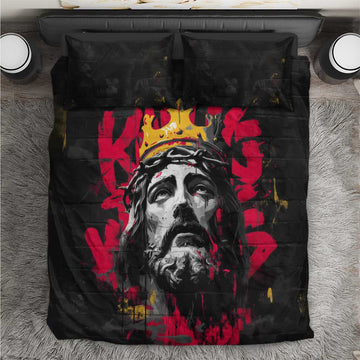 Jesus Graffiti Design Bedding Set Crowned Portrait and Urban Street Art Style TS04