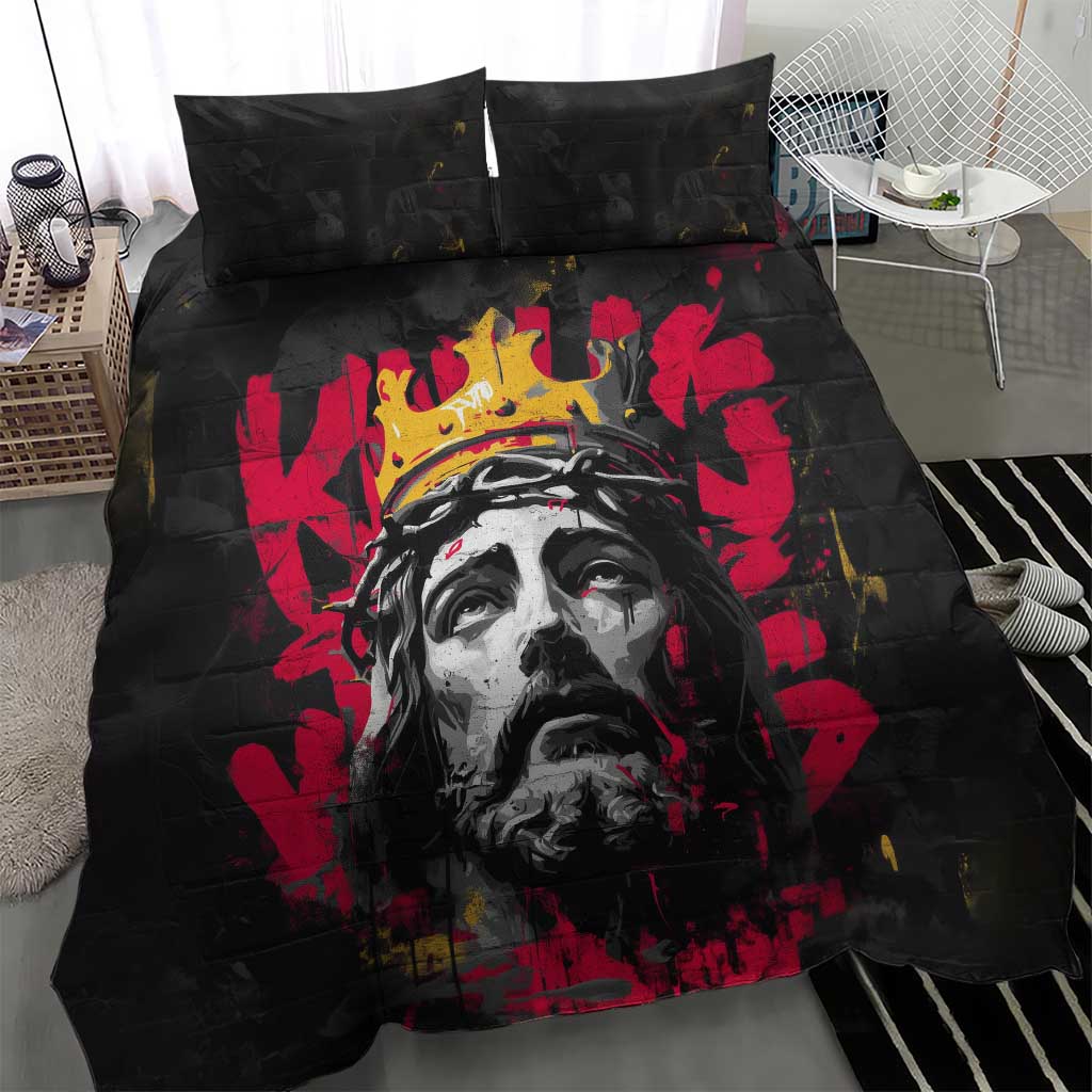 Jesus Graffiti Design Bedding Set Crowned Portrait and Urban Street Art Style TS04