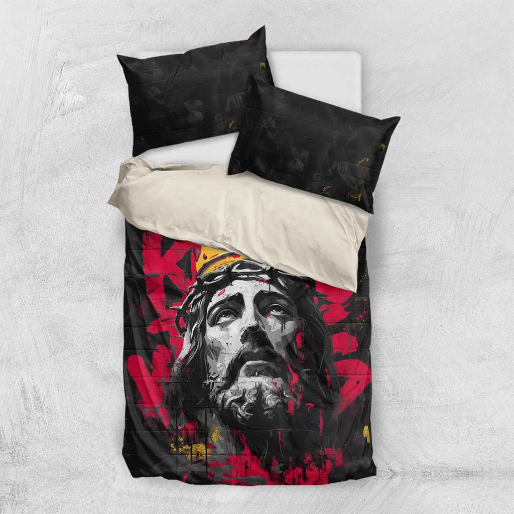 Jesus Graffiti Design Bedding Set Crowned Portrait and Urban Street Art Style TS04