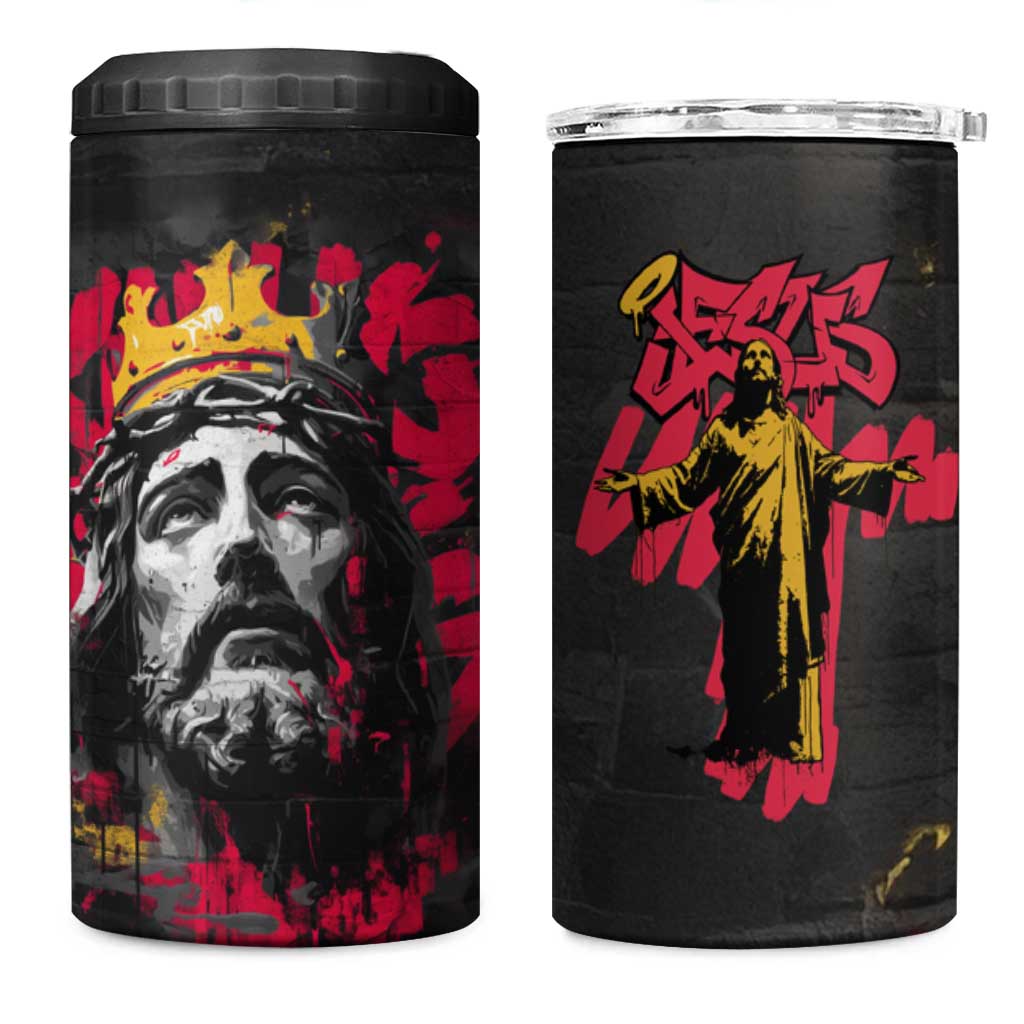 Jesus Graffiti Design 4 in 1 Can Cooler Tumbler Crowned Portrait and Urban Street Art Style TS04