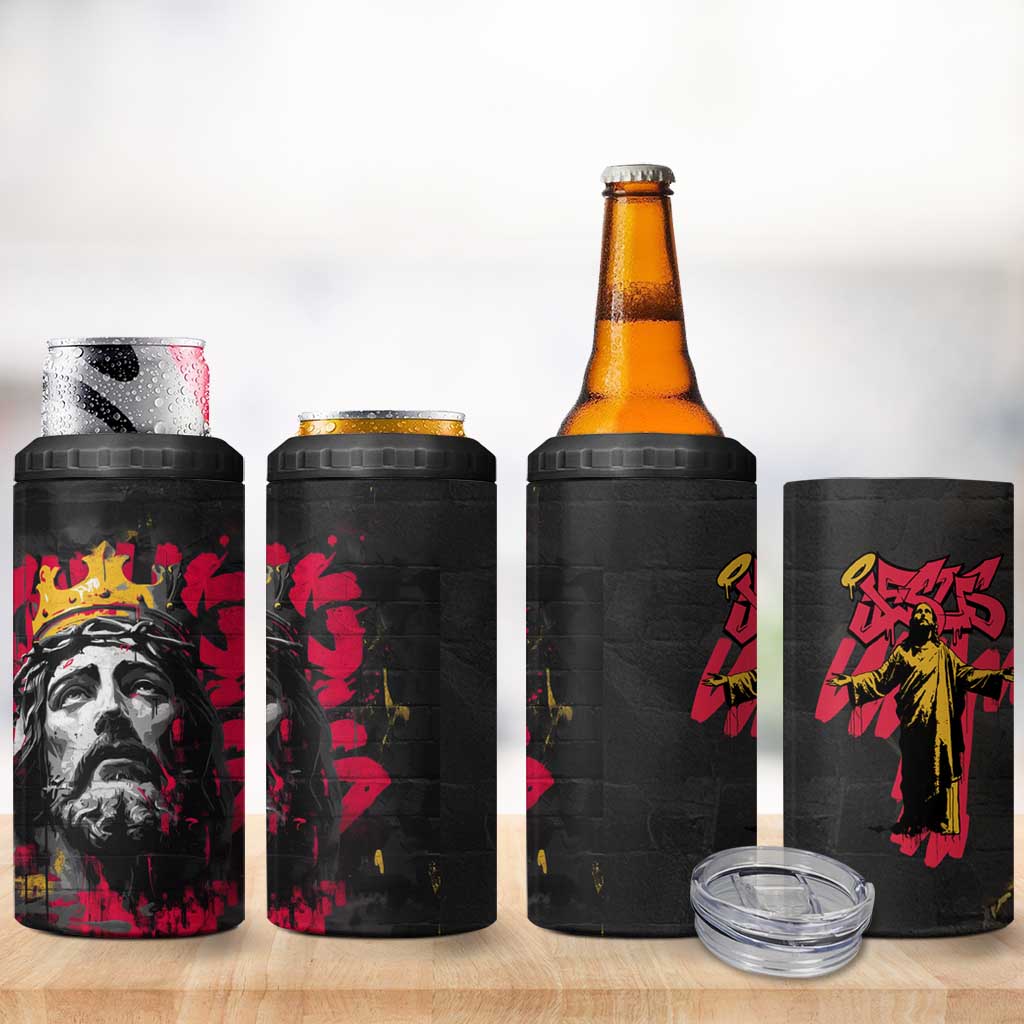 Jesus Graffiti Design 4 in 1 Can Cooler Tumbler Crowned Portrait and Urban Street Art Style TS04