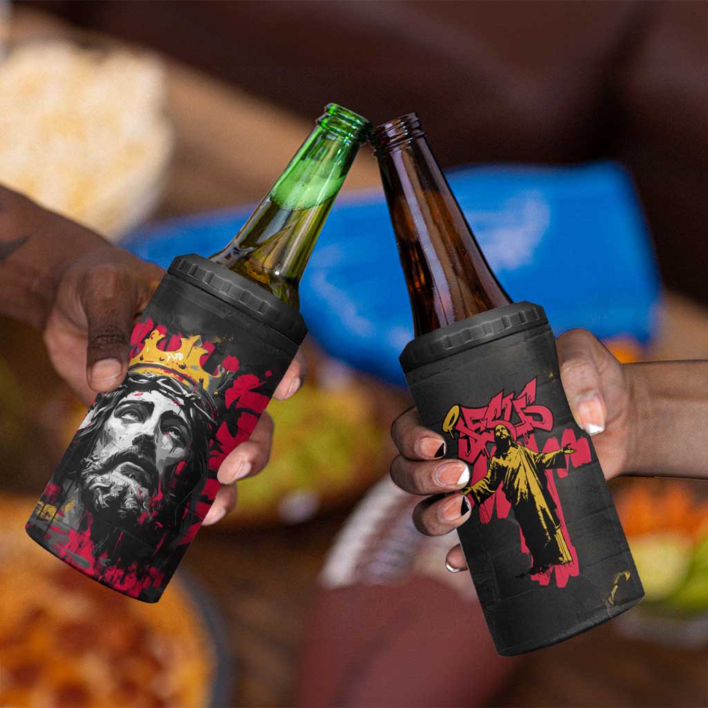 Jesus Graffiti Design 4 in 1 Can Cooler Tumbler Crowned Portrait and Urban Street Art Style TS04