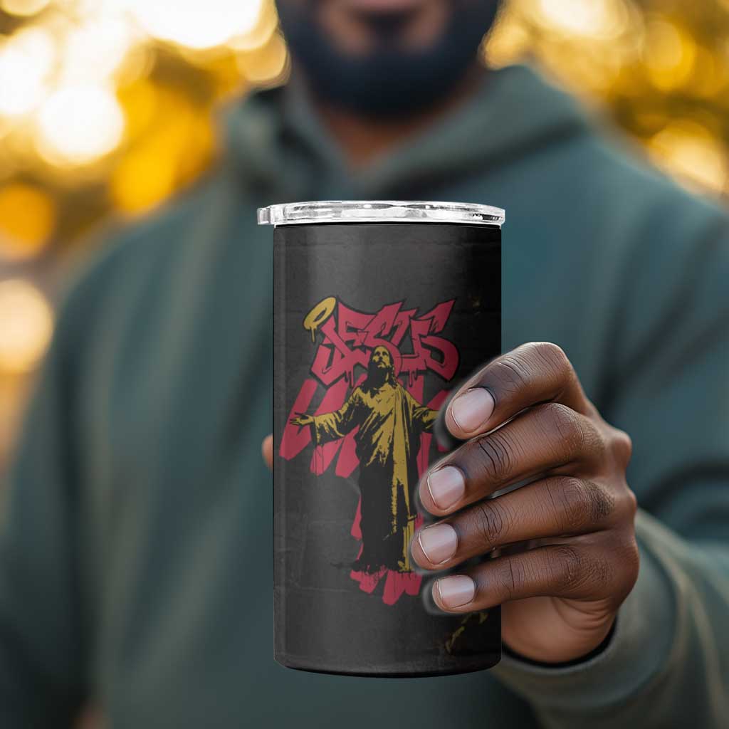 Jesus Graffiti Design 4 in 1 Can Cooler Tumbler Crowned Portrait and Urban Street Art Style TS04