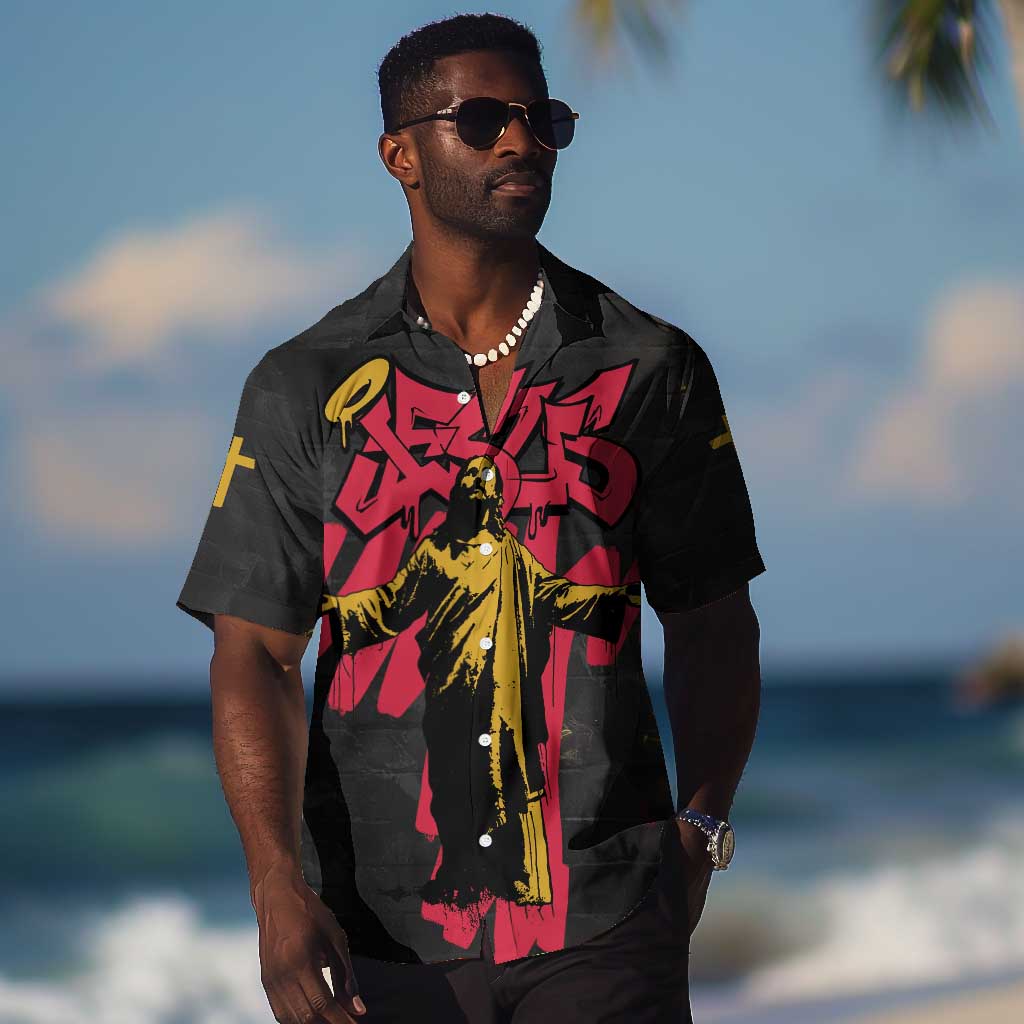 Jesus Graffiti Design Hawaiian Shirt Crowned Portrait and Urban Street Art Style TS04