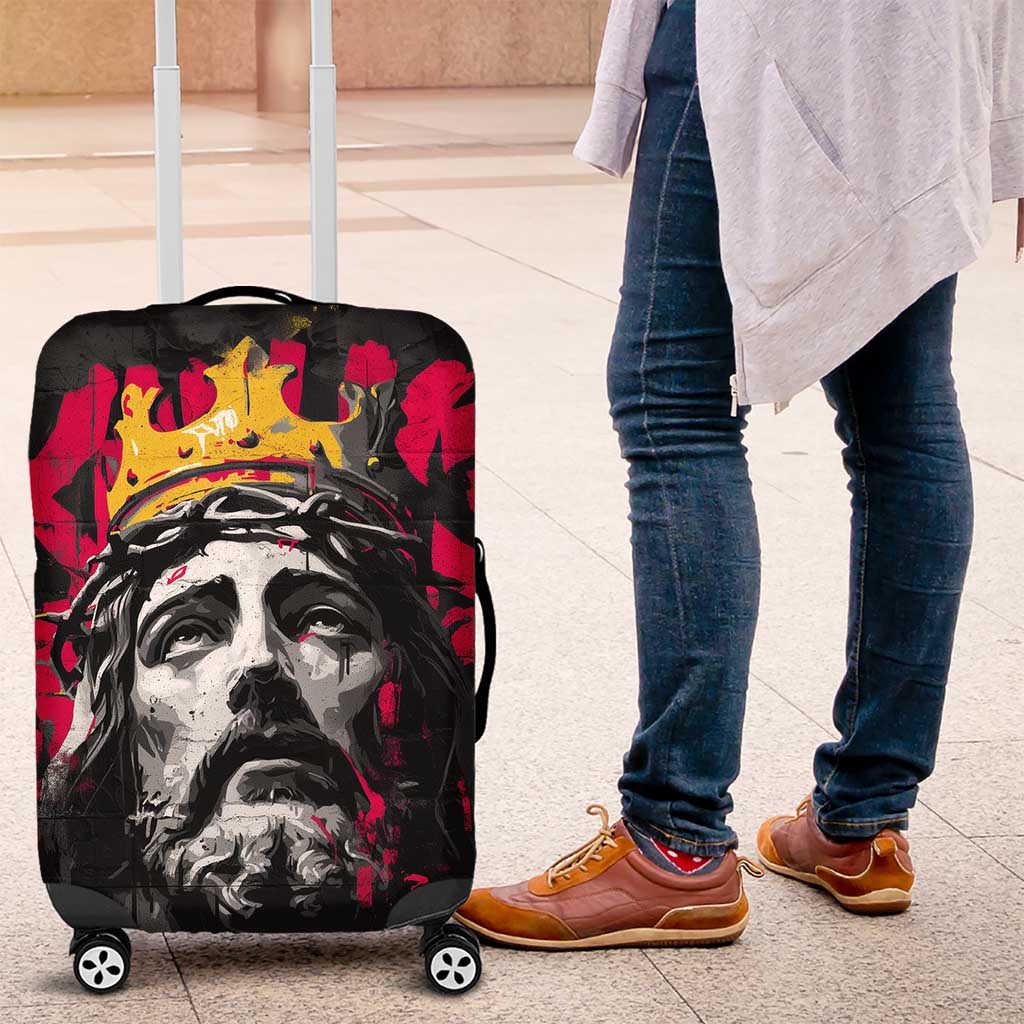 Jesus Graffiti Design Luggage Cover Crowned Portrait and Urban Street Art Style in Red Yellow Black Theme TS04