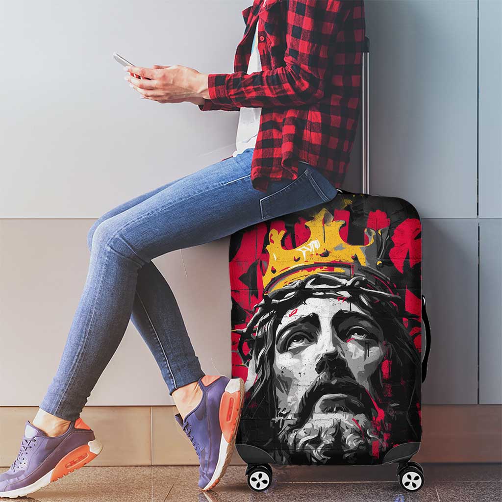 Jesus Graffiti Design Luggage Cover Crowned Portrait and Urban Street Art Style in Red Yellow Black Theme TS04