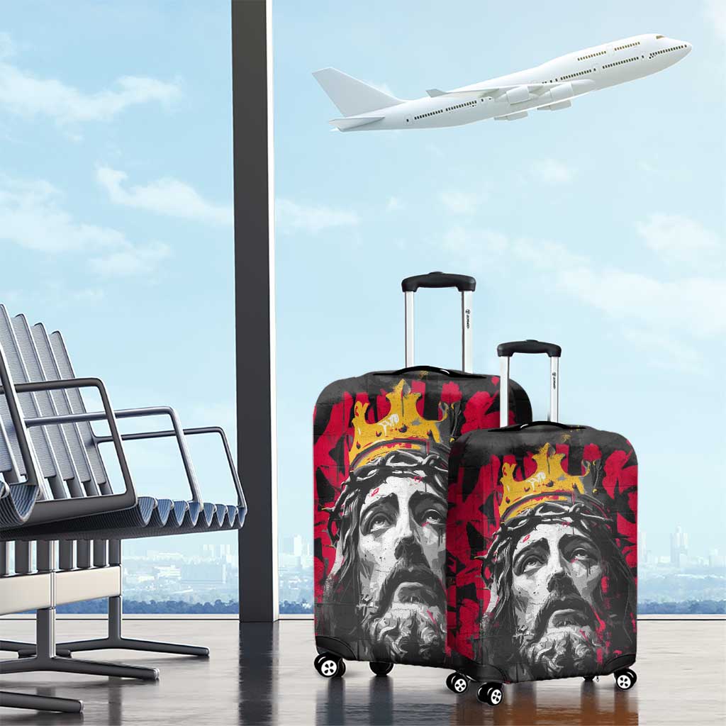 Jesus Graffiti Design Luggage Cover Crowned Portrait and Urban Street Art Style in Red Yellow Black Theme TS04