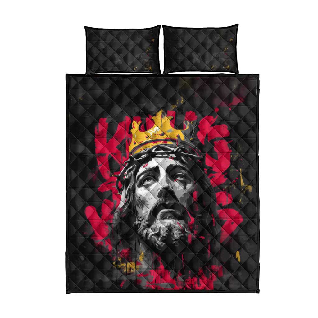 Jesus Graffiti Design Quilt Bed Set Crowned Portrait and Urban Street Art Style TS04