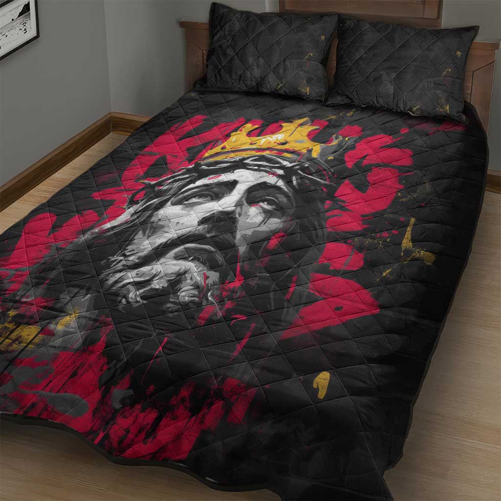 Jesus Graffiti Design Quilt Bed Set Crowned Portrait and Urban Street Art Style TS04