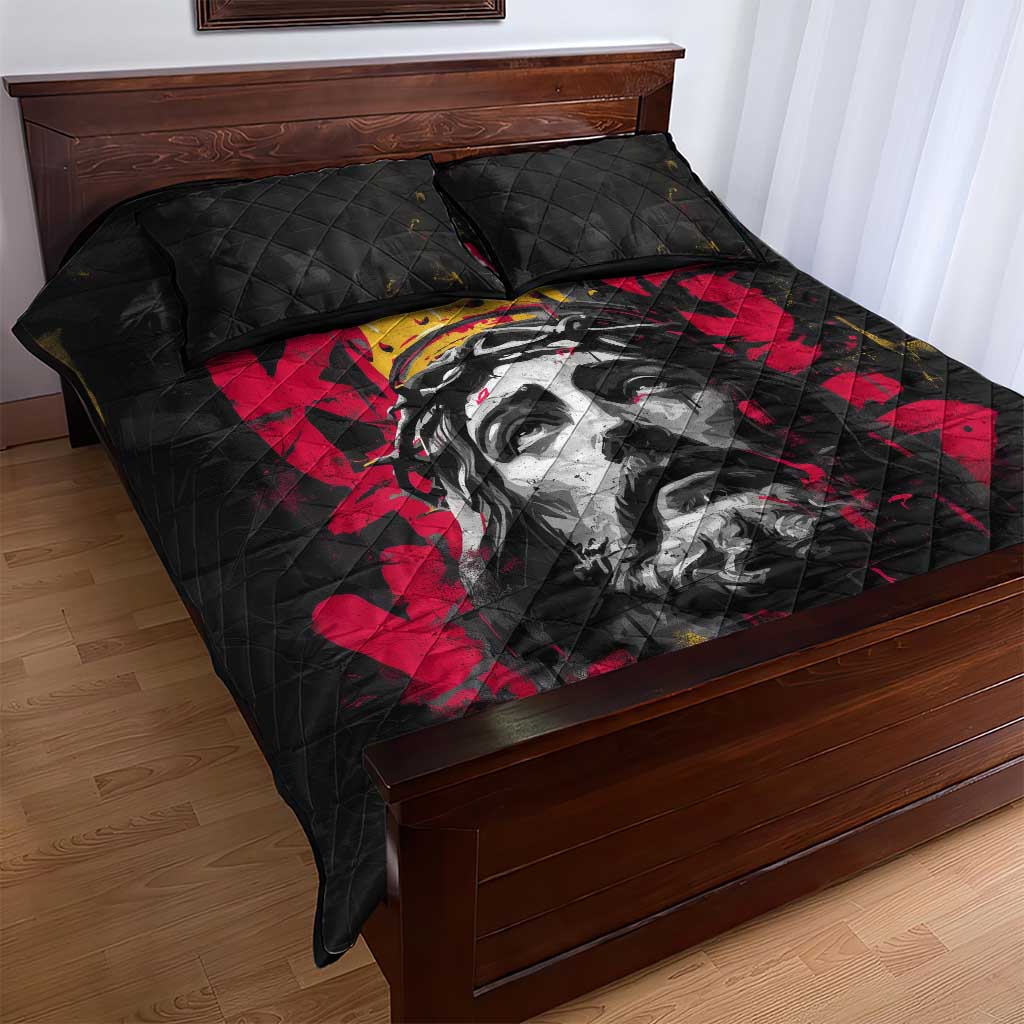 Jesus Graffiti Design Quilt Bed Set Crowned Portrait and Urban Street Art Style TS04