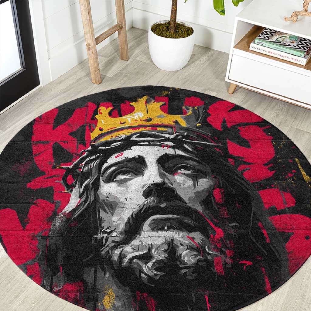Jesus Graffiti Design Round Carpet Crowned Portrait and Urban Street Art Style TS04