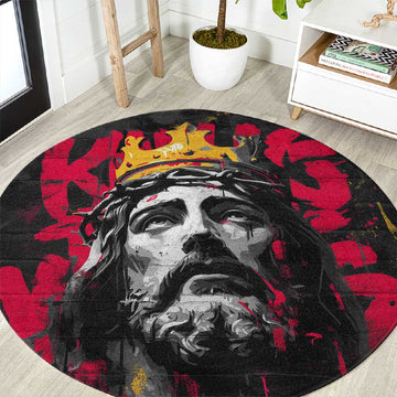 Jesus Graffiti Design Round Carpet Crowned Portrait and Urban Street Art Style TS04