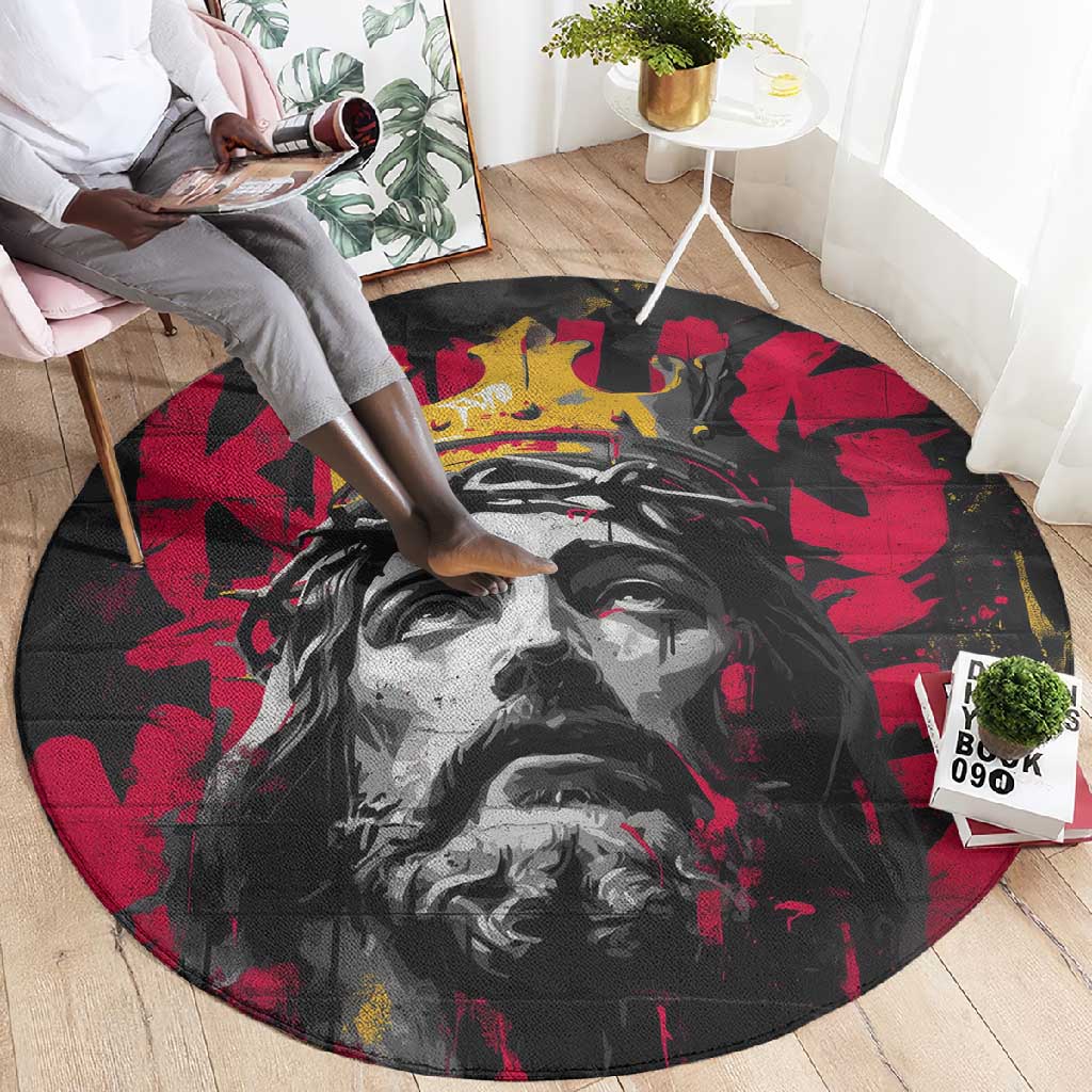 Jesus Graffiti Design Round Carpet Crowned Portrait and Urban Street Art Style TS04