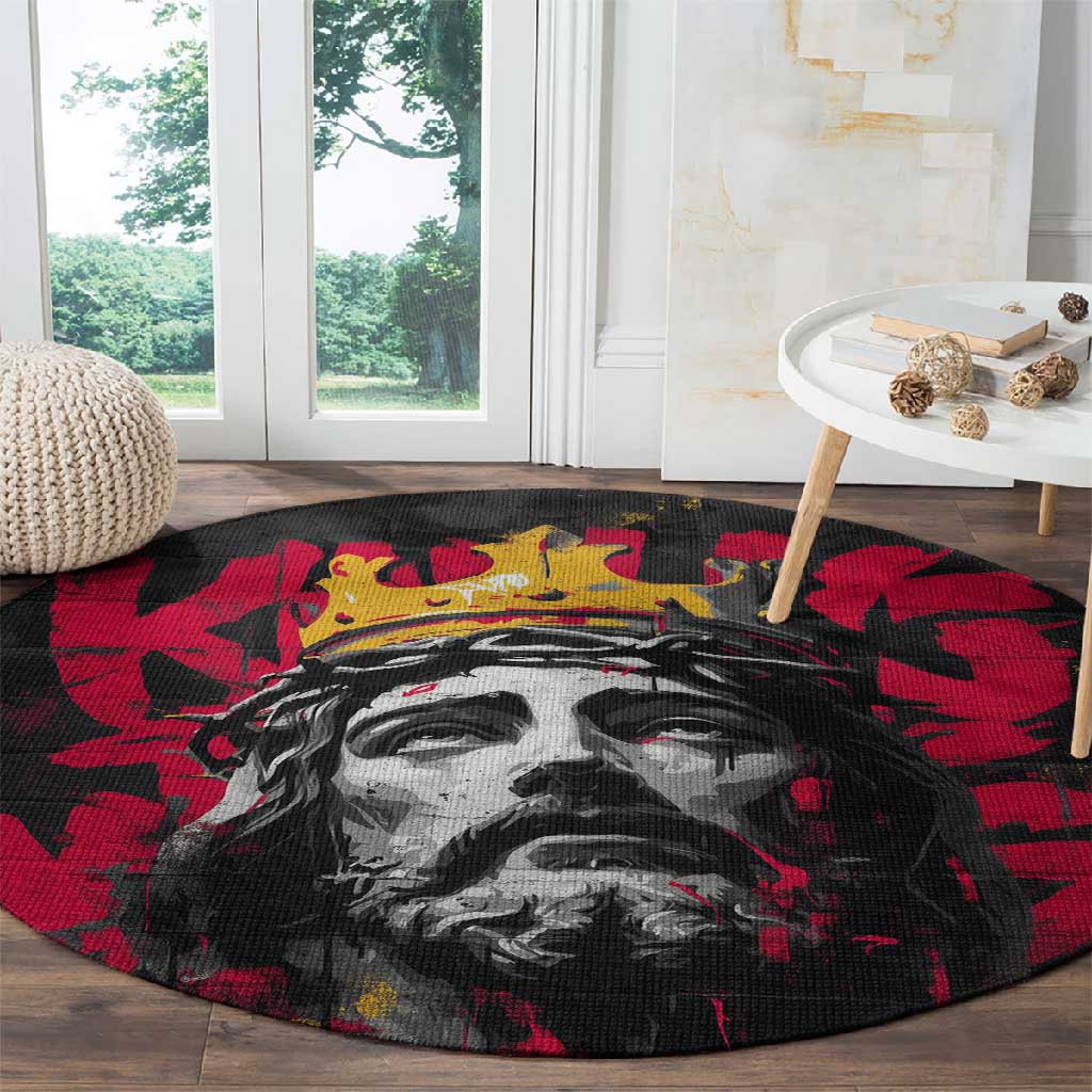 Jesus Graffiti Design Round Carpet Crowned Portrait and Urban Street Art Style TS04