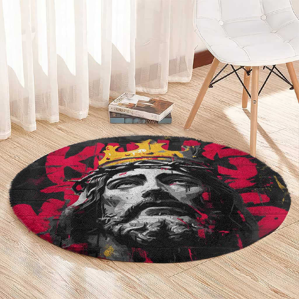 Jesus Graffiti Design Round Carpet Crowned Portrait and Urban Street Art Style TS04