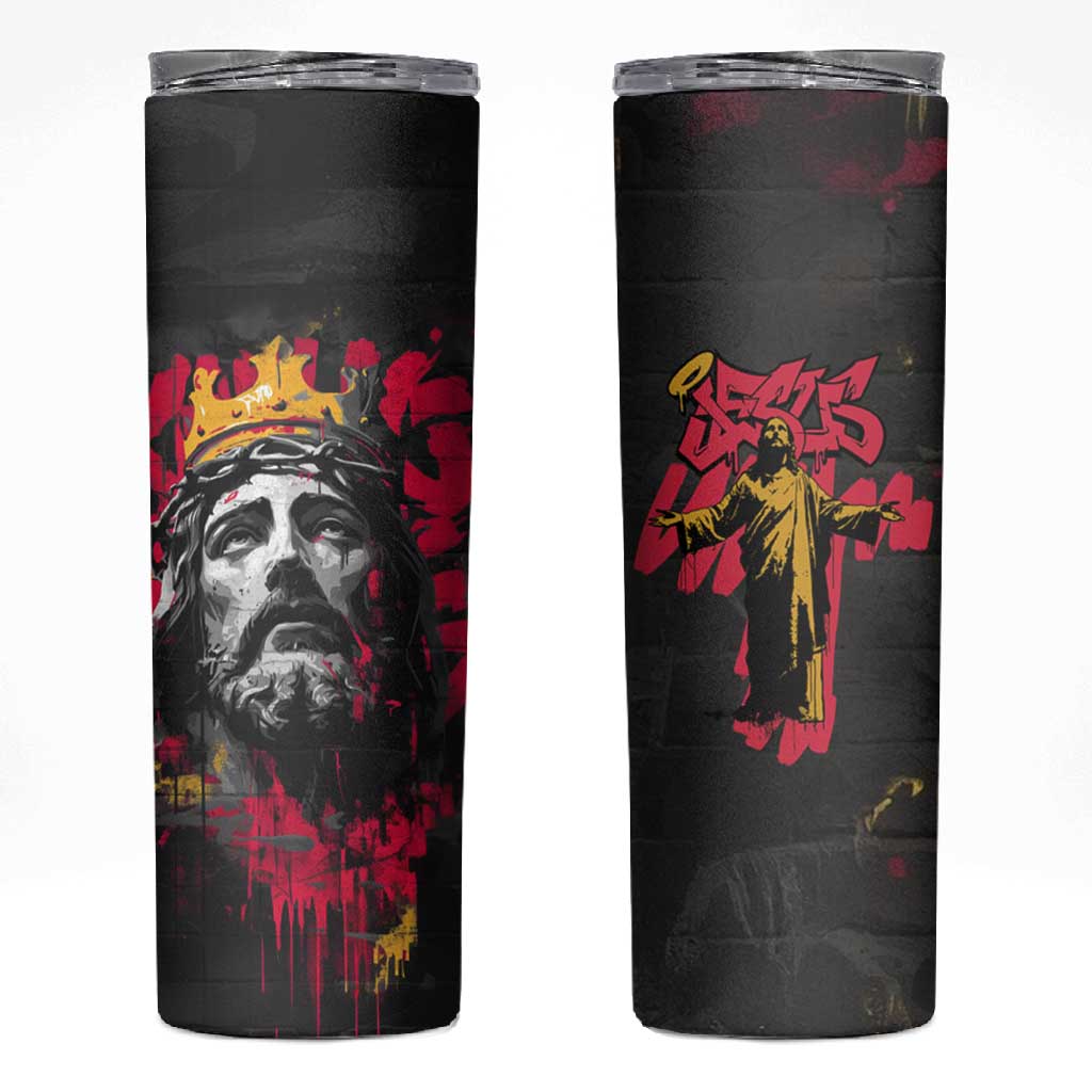 Jesus Graffiti Design Skinny Tumbler Crowned Portrait and Urban Street Art Style TS04